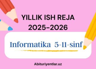 Informatika fanidan yillik ish reja 2025. 5-11-sinf uchun.